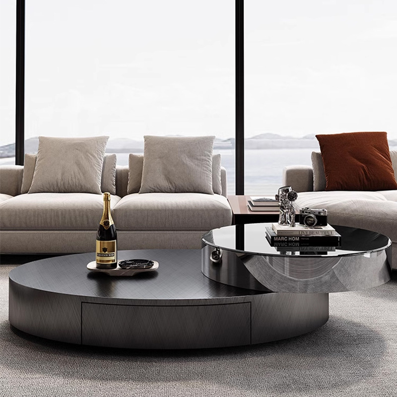 Luz de lujo italiano minimalista oval mesa de té tamaño combinación de acero inoxidable arte moderno sala de estar hogar mesa de té de alta gama