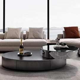 轻奢意式极简椭圆形茶几大小组合不锈钢现代艺术客厅家用高端茶桌