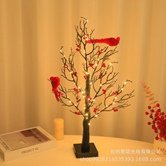 跨境圣诞红果红鸟缠绕树灯LED彩灯卧室氛围布置造型灯节日装饰灯