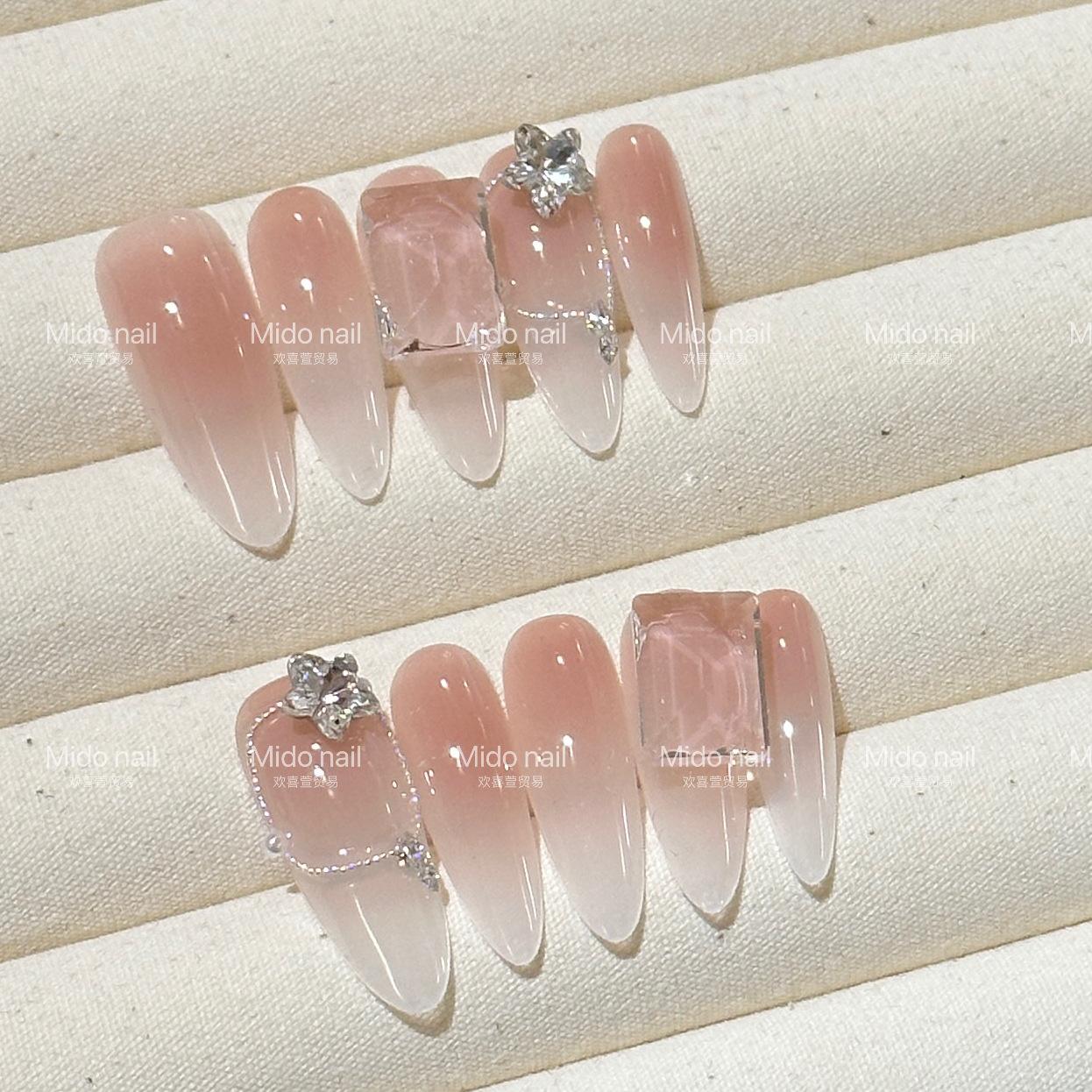 Pink pure heart popular original design high-end wear nail high quality pile diamond supply nail finished product White