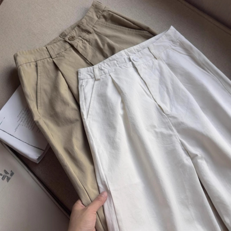High-grade high-branch twill cotton good fabric spring and summer women's high waist wide leg casual pants pants women