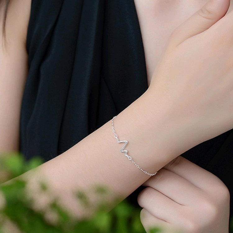 Simple ECG lightning silver-plated bracelet personality couple heartbeat frequency Mori student female