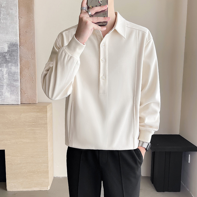 Jesenski in zimski priložnostni enobarvni pulover s kapuco in reverjem za moške_voghion.com