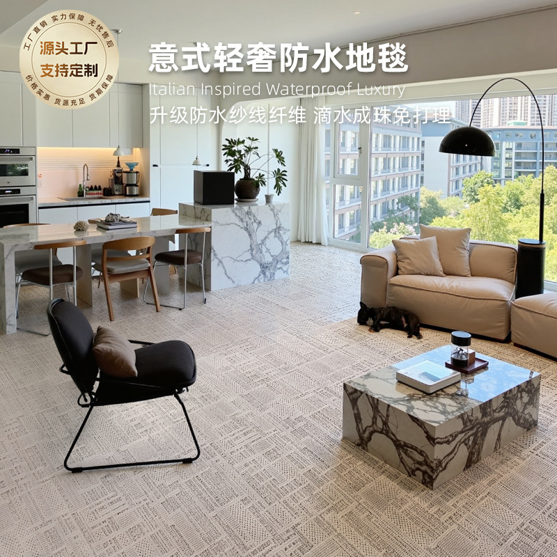 Alfombra de lujo ligera italiana personalizada sala de estar impermeable a prueba de contaminación 2025 nueva alfombra tejida sin pegamento sin aldehído antibacteriano