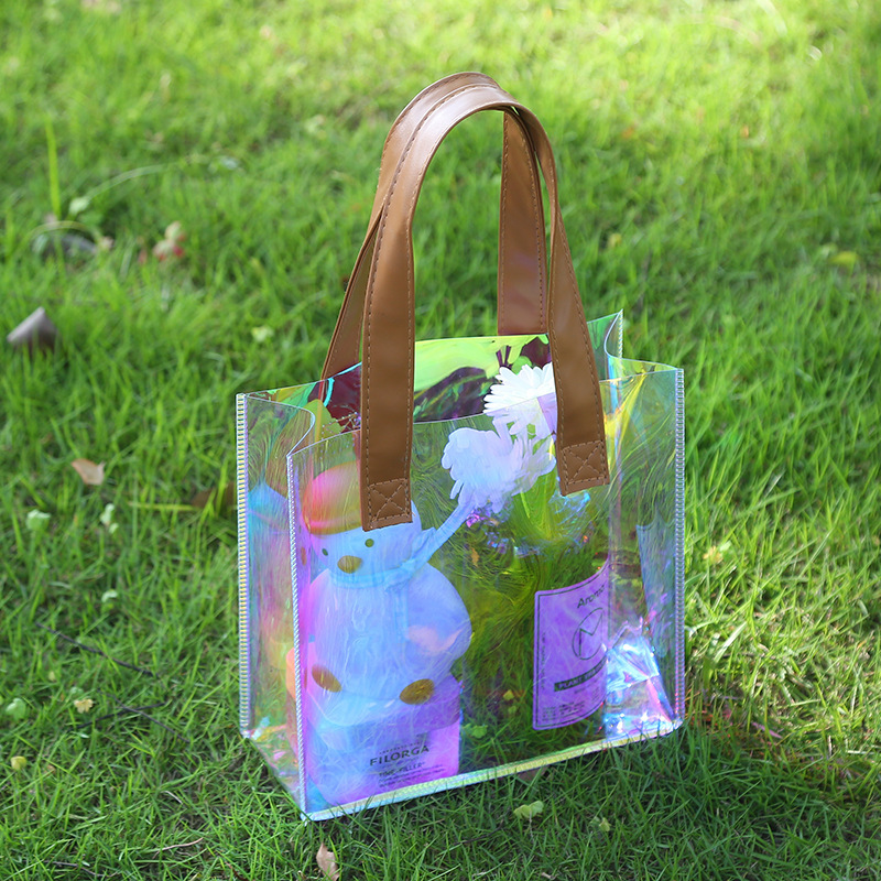 Laser bag custom logo transparent advertising tote bag jelly bag holiday gift bag pvc plastic bag custom
