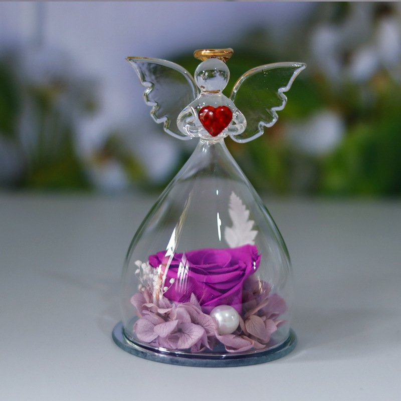 Comercio electrónico transfronterizo cubierta de vidrio flor eterna angelito rosa eterna Navidad regalo del día de San Valentín cubierta de vidrio decoración
