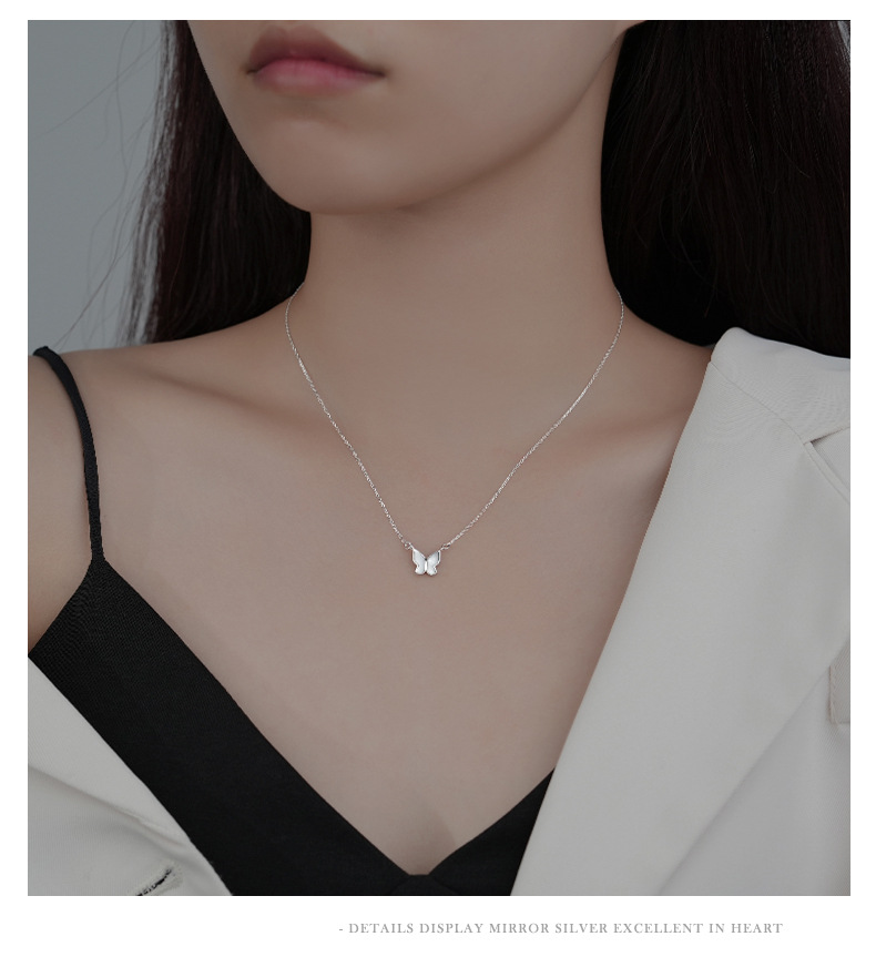 1g Weight 925 Sterling Silver Pendant Material 925 Sterling Silver White Shell Cable Chain Plating Butterfly Pendant Necklace