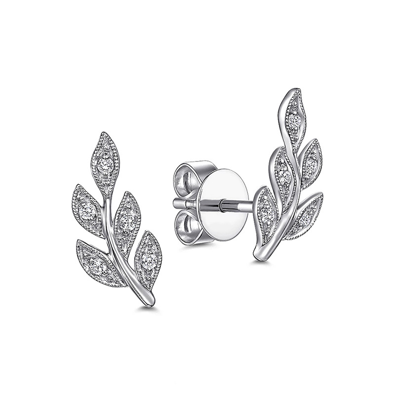 Boucles d'oreilles puces feuilles style élégant branche d'olivier_voghion.com