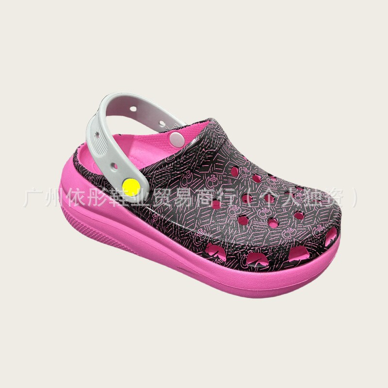 Transfer-Printed Perforated Clogs for Women, New Fashion Versatile Thick-Soled Beach Shoes, Outdoor Height-Increasing Sandals, Versatile Style