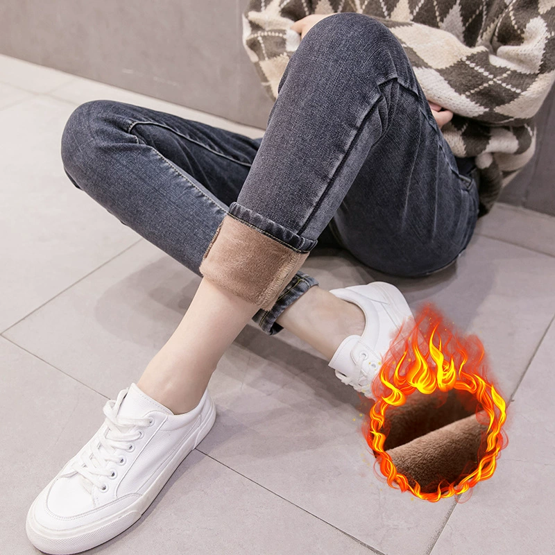 Брюки для беременных, весенне-осенняя одежда, маленькие черные тонкие бархатные джинсы, осенне-зимние толстые брюки на флисовой подкладке