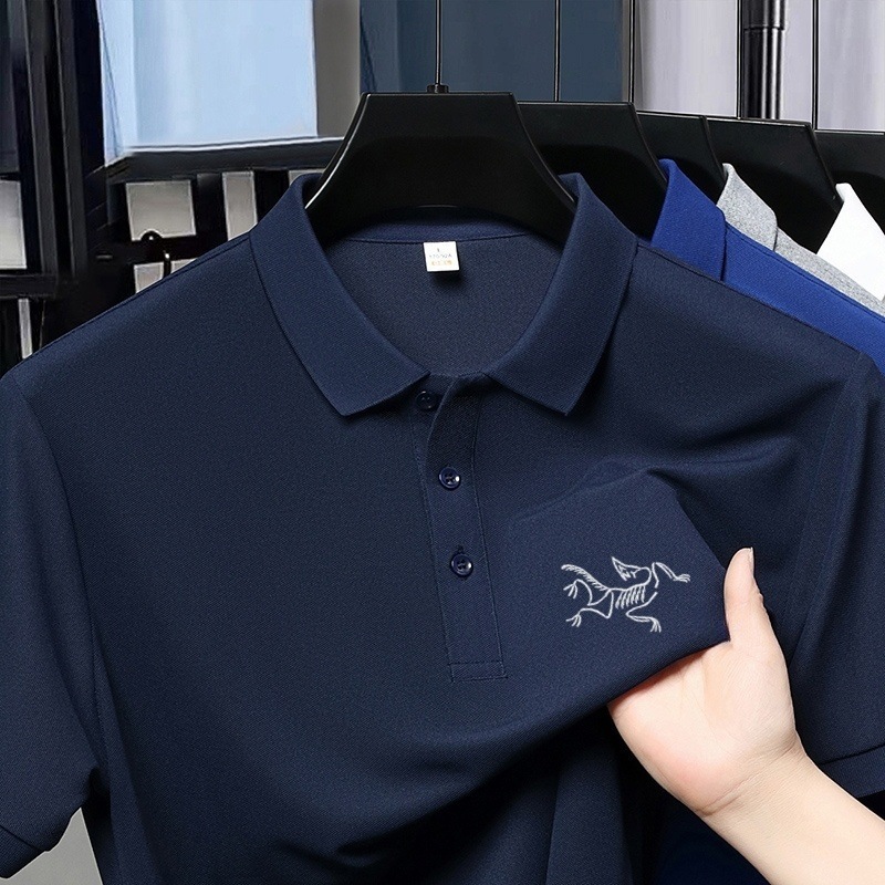 新しいNiaojia半袖メンズファッションカジュアルTシャツ通気性ラペルビジネス夏ポロトップ刺繍半袖|undefined