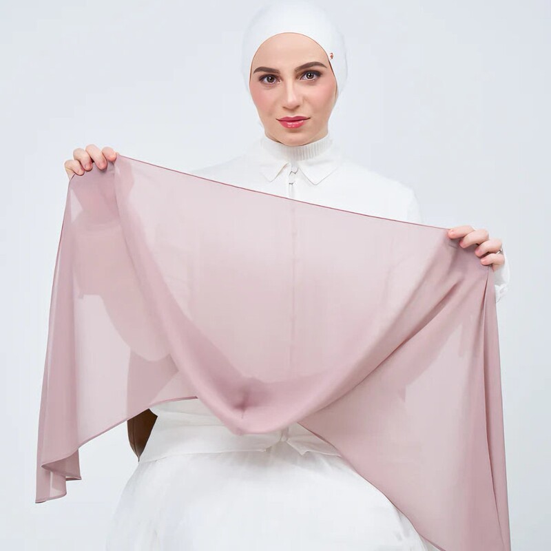 High-Quality Built-In Magnetic Buckle Solid Color Pearl Chiffon Headscarf Convenient Scarf Hat Hood Head Wrap Commuting Long Scarf for Women