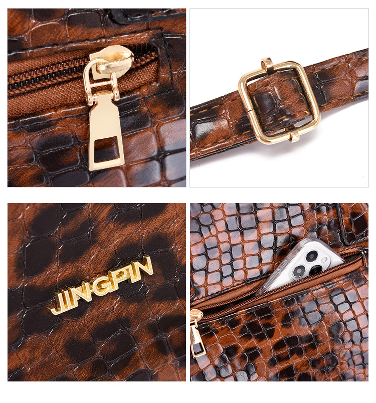 Frau Groß Alle Jahreszeiten Pu-leder Leopard Vintage-stil Quadrat Reißverschluss Taschen-sets display picture 6