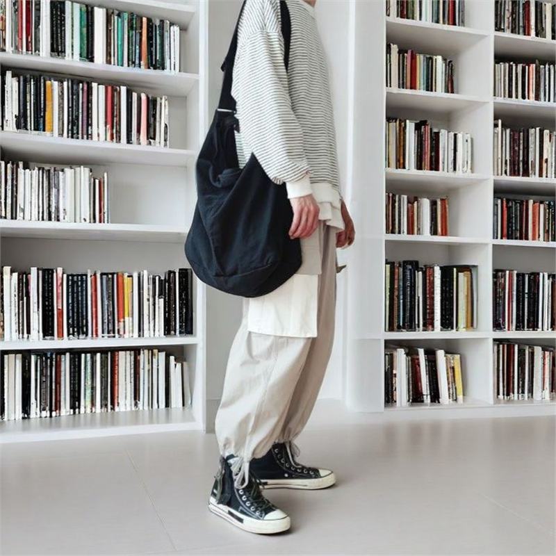 Canvas Bag Large Capacity Shoulder Bag Lazy Style Women's Crossbody Bag Retro Casual Messenger Bag Male Student School Bag
