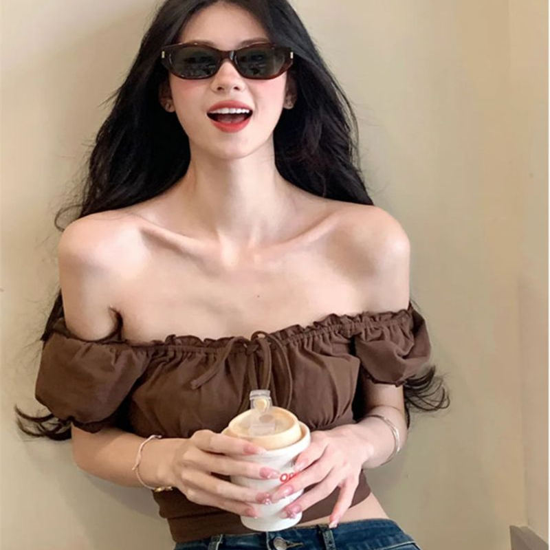 Summer Design Strappy One-Shoulder Short-Sleeved T-Shirt Women's Sweet and Spicy Sexy Slim Versatile Short Top Trendy