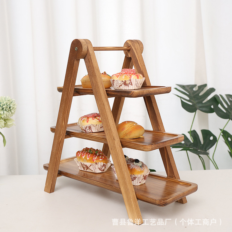 クロスボーダー木製三層置物トレイ紙コップケーキ棚キッチン食品層別トレイ多肉玩具陳列棚|undefined