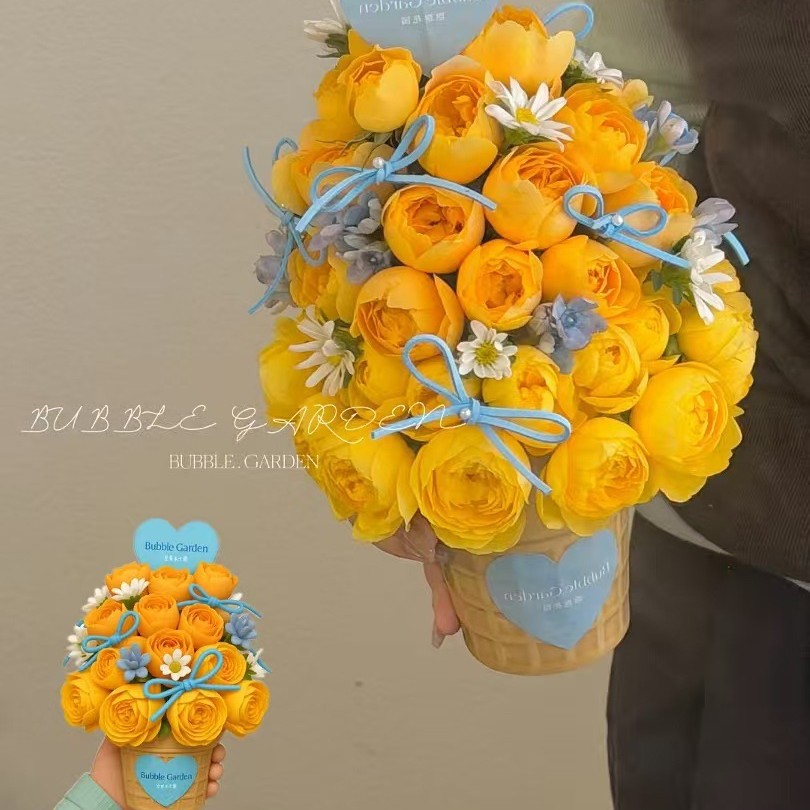 Corazón encantador de cerámica taza de helado diy textura de verano encantador ramo taza de helado