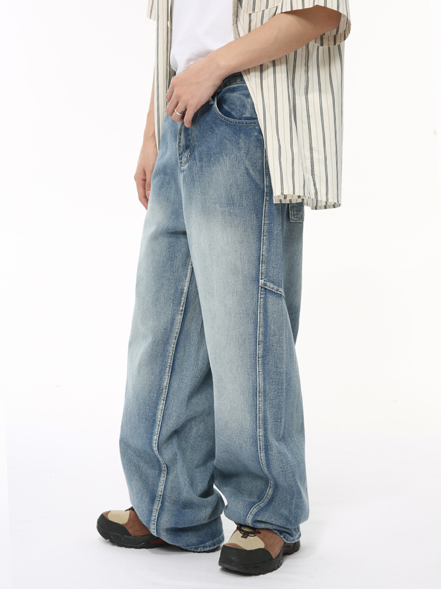 MTLCLOTHES Hombres| Nuevos productos estadounidenses multicapa empalme cimetiera estilo jeans sueltos moda hombre