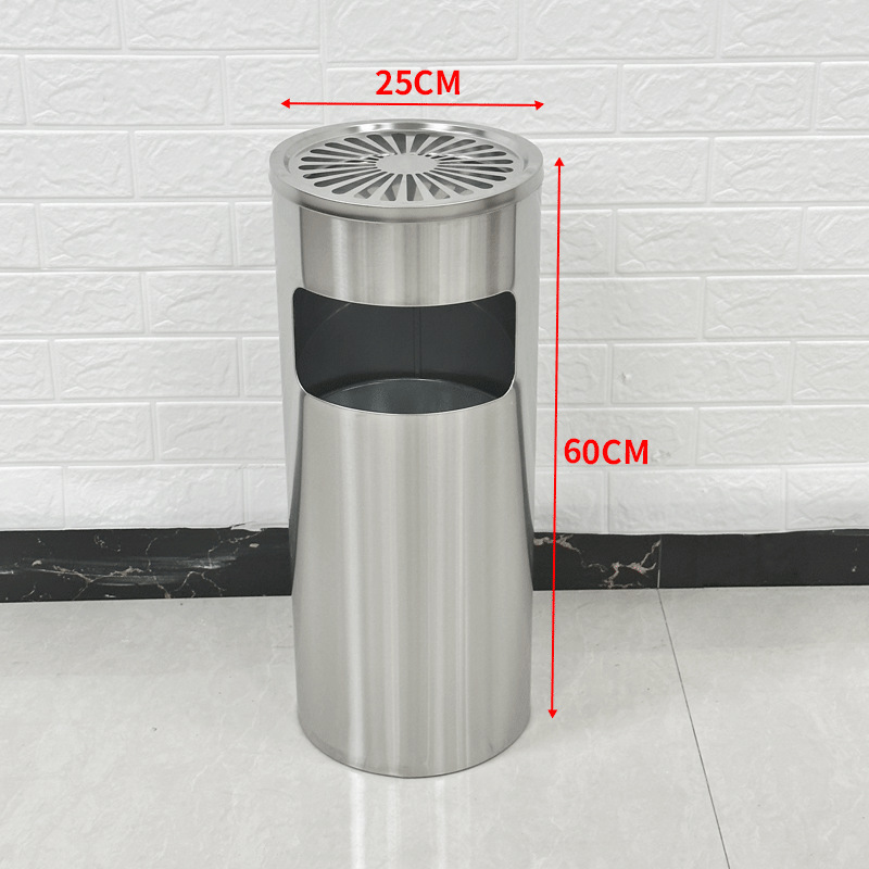 Hotel de acero inoxidable vestíbulo tambor de basura columna de cigarrillo tambor de extinción de humo con cenicero área de fumar al aire libre ascensor de alta calidad