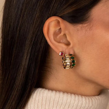 欧美跨境新款几何长方形锆石金色耳环个性简约感女式耳环现货批发