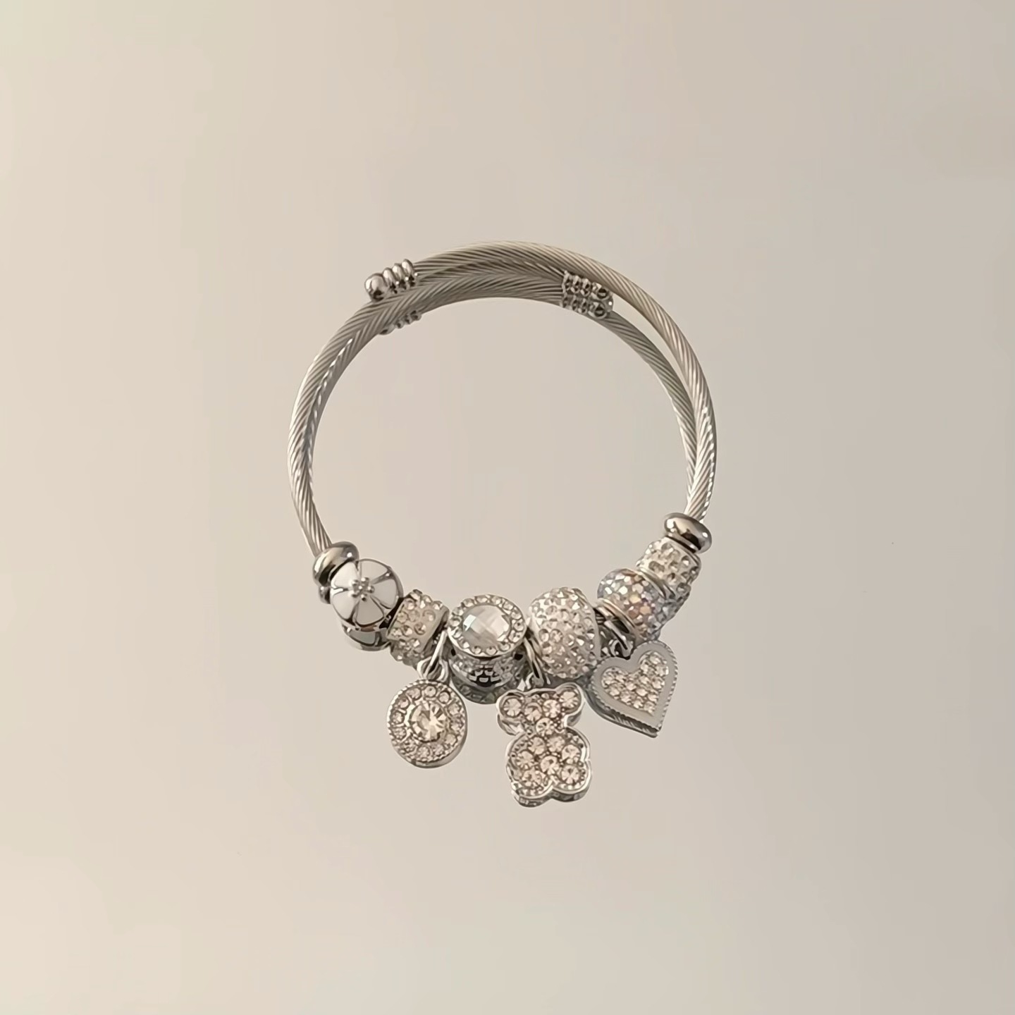 Panjia dora armbånd i rustfrit stål med hjerte og bjørn_voghion.com