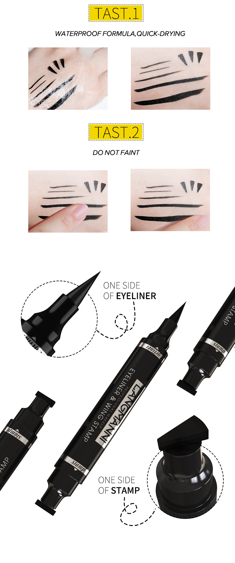 Langmanni double-head seal eyeliner pen is not easy to smudge 2-in-1 triangular black eyeliner liquid undefined