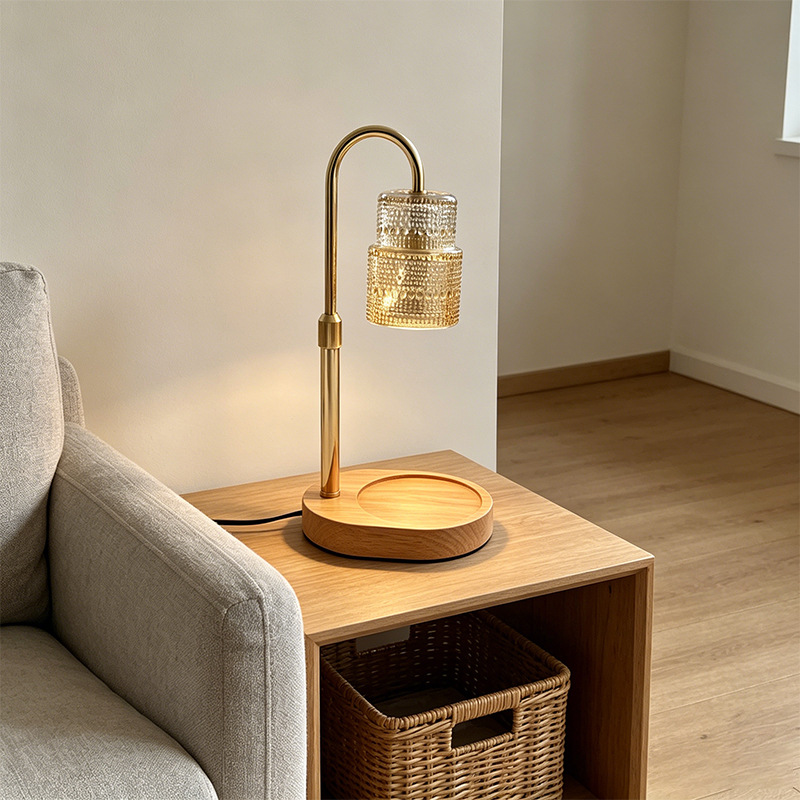 Lámpara de Mesa de Aromaterapia Estilo Retro de Vidrio y Madera para Dormitorio