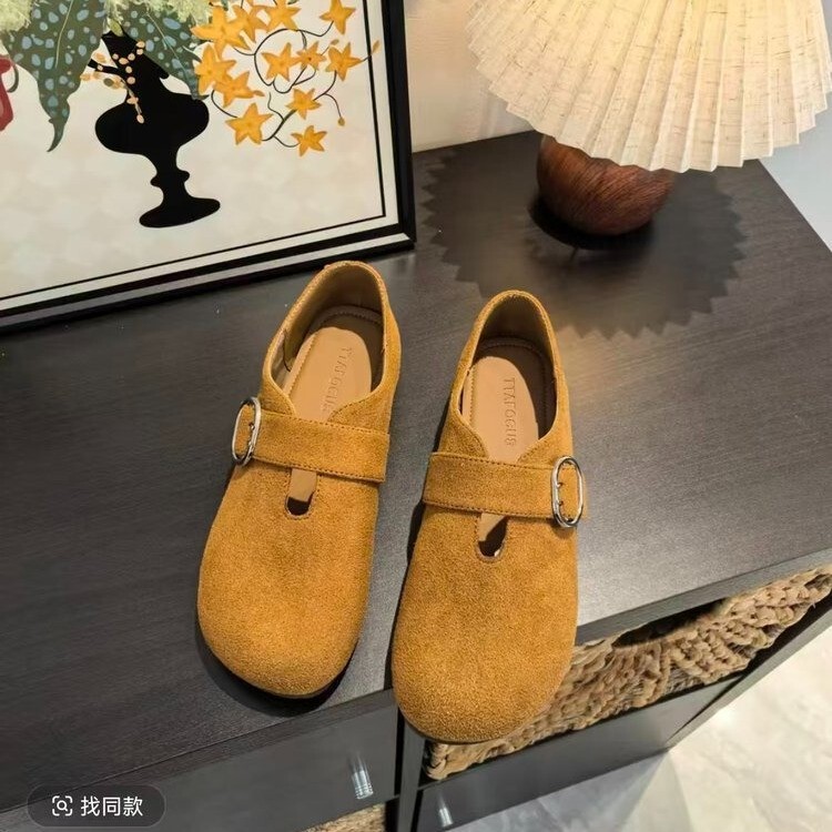 牛反绒浅口勃肯单鞋女2025年秋冬季新款法式复古平软底玛丽珍鞋子|undefined
