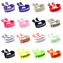 欧美跨境饰品手工编织流苏手腕带个性刺绣字母J'ADORE织带手环