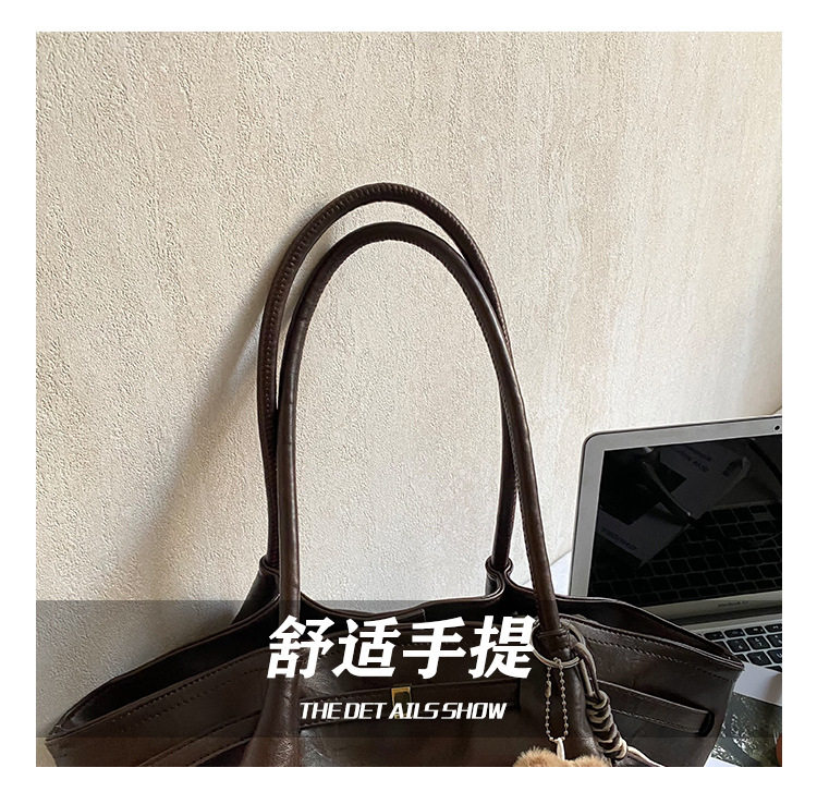 Túi xô nữ dáng tote xách tay dung tích lớn phong cách retro, đeo vai và kẹp nách — Màu nâu cà phê không kèm phụ kiện, Màu nâu không kèm phụ kiện, Màu đen không kèm phụ kiện, Màu nâu có móc treo chi tiết 6