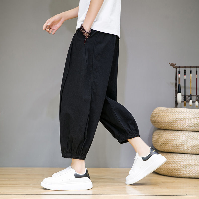 Summer Chinese style cropped pants men's loose toe Harlan pants trend stitching Japanese casual pants a generation of hair