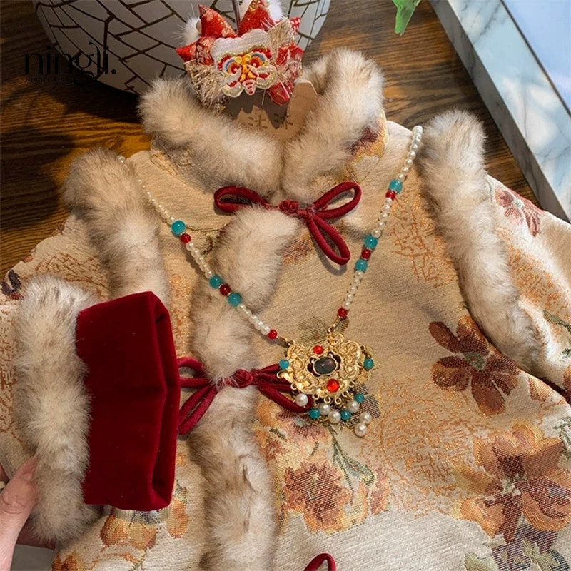 Лимонная девушка в костюме Tang девушка хлопчатобумажная куртка зимняя новая иностранная одежда для детей в китайском стиле хлопчатобумажная одежда Hanfu зимняя