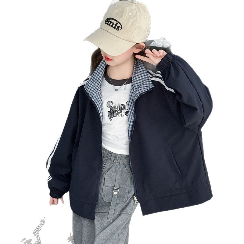 女童外套秋季两面穿2025新款春秋大童洋气秋季女孩时髦开衫上衣潮|undefined