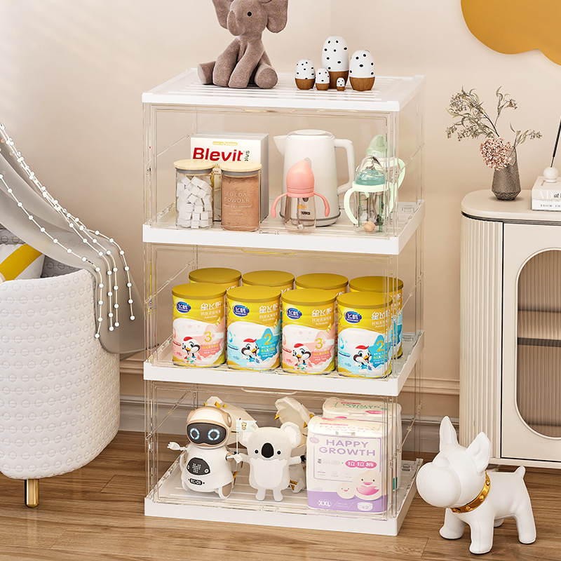 Integrated folding transparent shoe box household toy storage…
