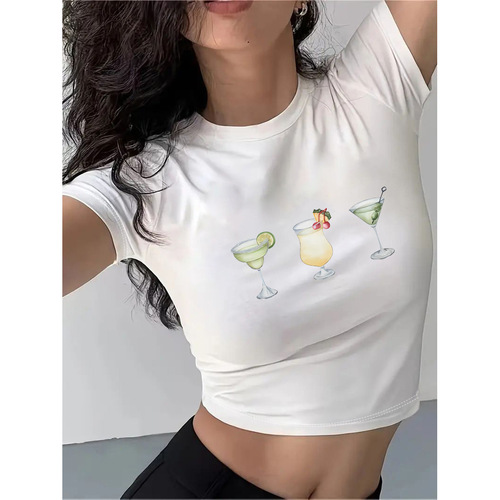 Best Selling Print T-Shirt European and American Women's Summer Sweet and Spicy Streetwear Y2K Top