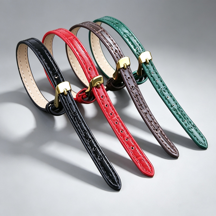 Suitable for Gold Compass Fine Leather Watch Straps, Multi-Color Crocodile Pattern Women's Fortune Beads Replacement Thin Wristband Accessories