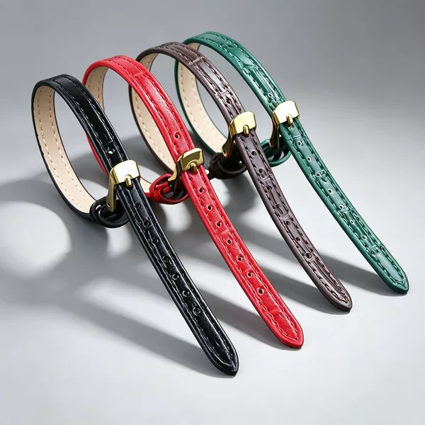 Suitable for Gold Compass Fine Leather Watch Straps, Multi-Color Crocodile Pattern Women's Fortune Beads Replacement Thin Wristband Accessories