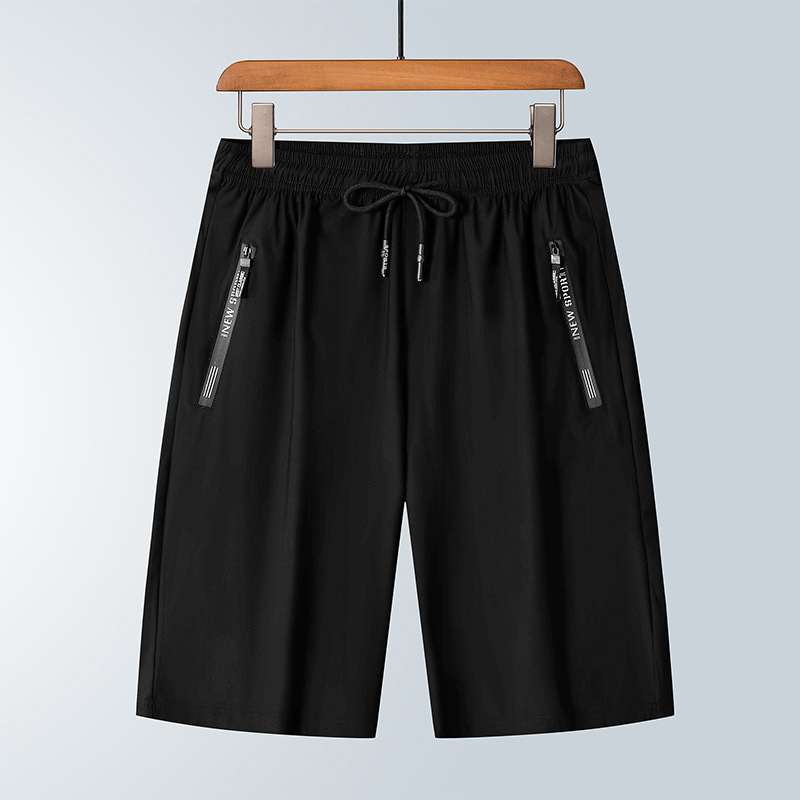 Pantalones cortos de hielo delgados de verano para hombres, bolsas de cremallera, cinturón elástico, correa, pantalones de hielo secos rápidos de tamaño grande para hombres