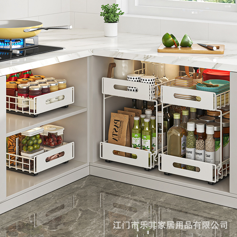 Estante de cocina Condimento multifuncional, comida enlatada, artículos diversos, canasta de almacenamiento de bocadillos, estante extraíble en capas para el acabado del gabinete