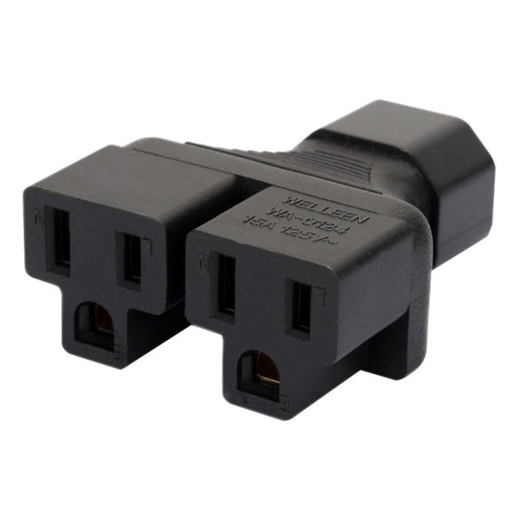 WA-0124 品字C14转美标5-15R一分二 三通转换插头UPS服务器美规插