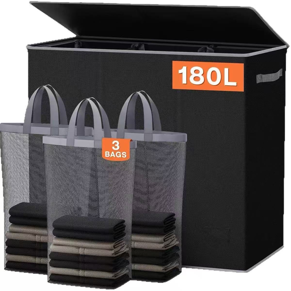 Cesta de ropa sucia transfronteriza con bolsillo interior con cubierta de bambú y madera plegable Cesta de almacenamiento de ropa sucia Cesta de ropa sucia