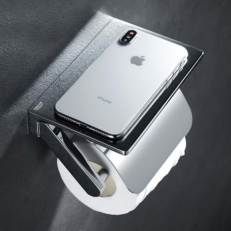 All-copper solid core roll paper holder wall-mounted bathroom tissue holder hand towel tissue box toilet paper holder phone stand