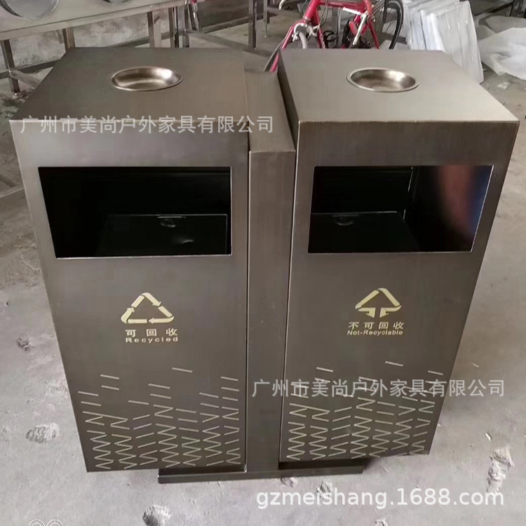 不锈钢双桶户外垃圾桶 小区景观果皮箱
