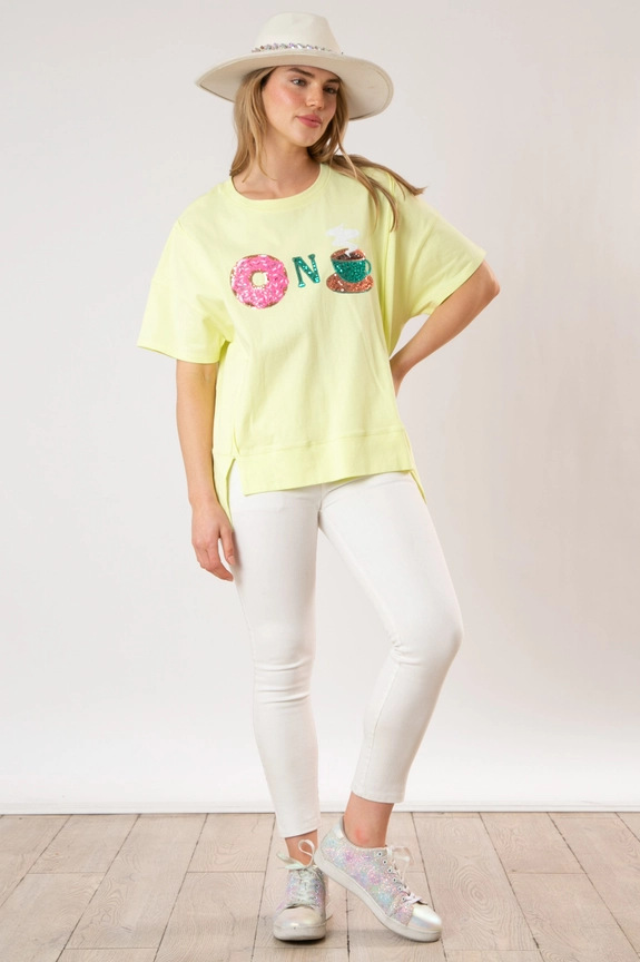 Women's T-shirt Short Sleeve T-Shirts Sequins Simple Style Cartoon Letter Donuts display picture 6