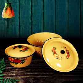 GD53搪瓷盆带盖猪油罐洋瓷碗冒菜盆瓷盆子小料碗老式家用厨房陶瓷