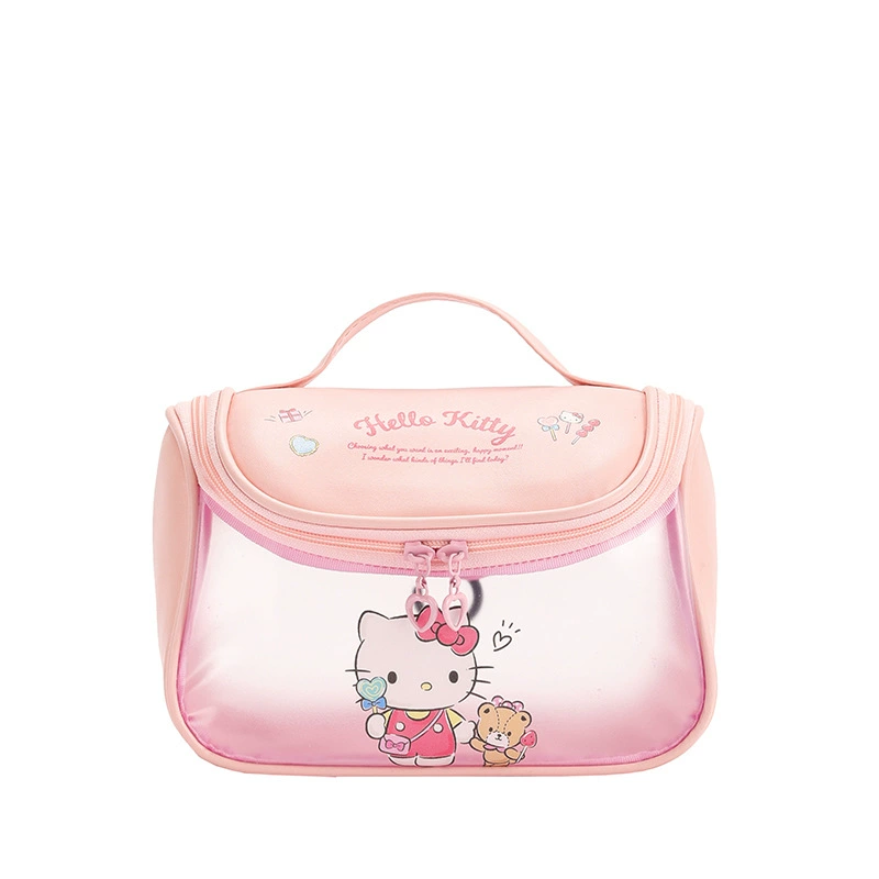 Hello Kitty, высококачественная вместительная косметичка из мультяшного полиуретана, сумка-органайзер для переноски