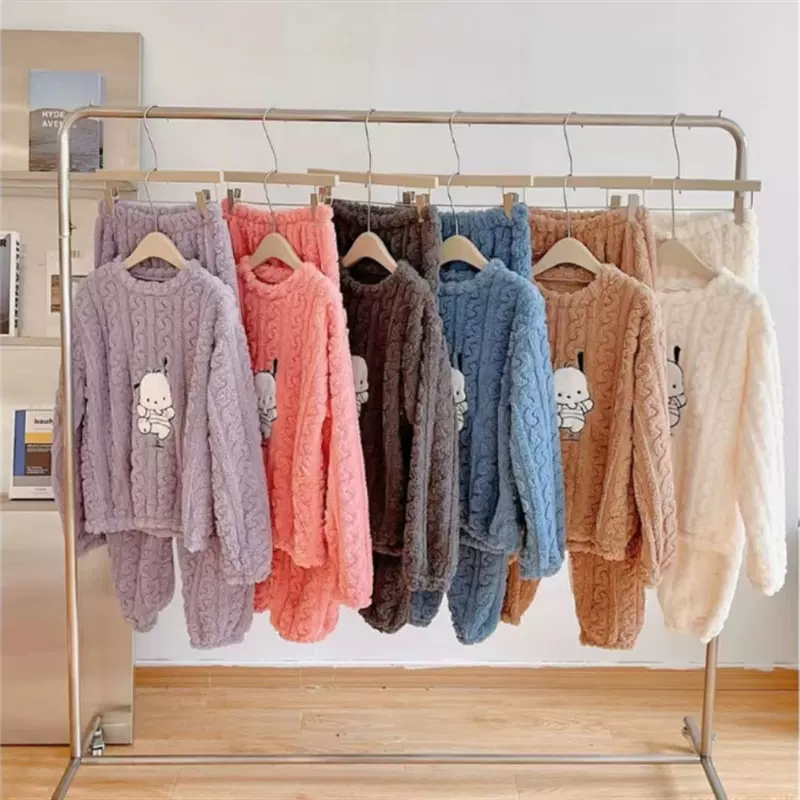 新款哈帕狗提花舒棉绒套装女冬季加绒加厚保暖睡衣外穿卡通家居服