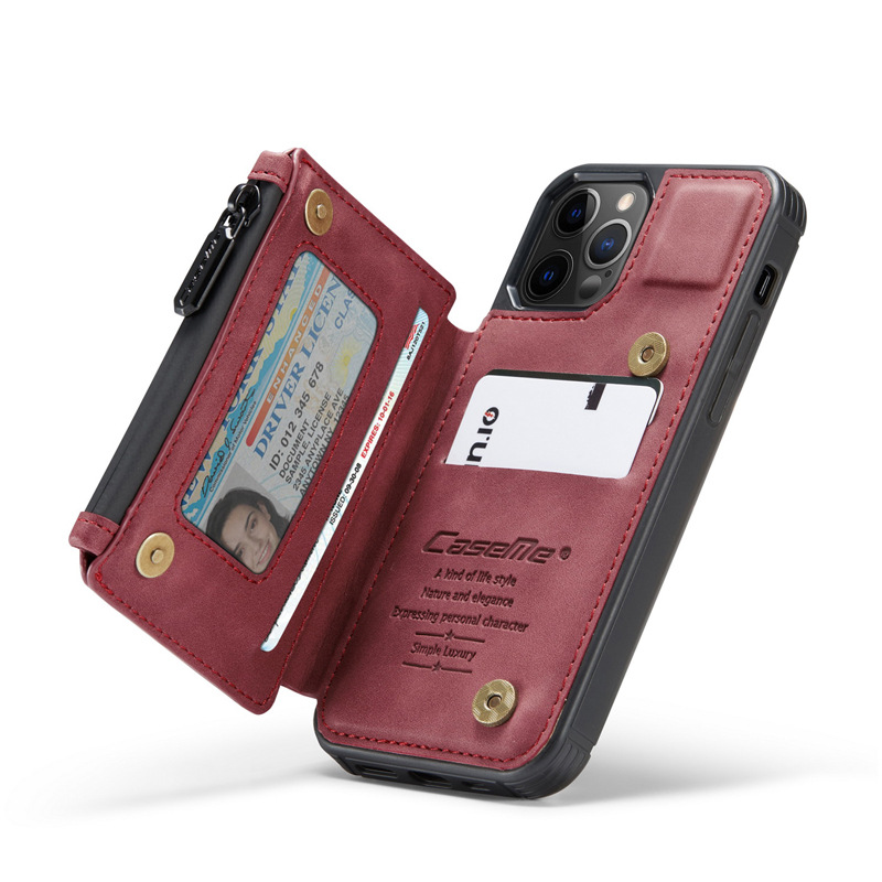 Adecuado para iPhone Pro, cubierta trasera con cremallera y soporte abatible para tarjetas, funda protectora para Apple 13_voghion.com