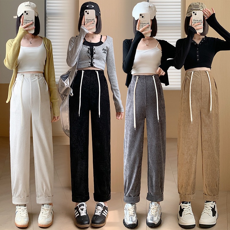 in stock Real Pants Autumn and Winter Outer Wear Straight Pants Bloomers Wide Leg Pants Chenille Pants