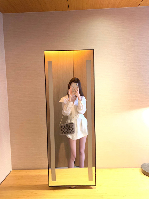 CHICYOU "细腰欧尼" 白色腰带大翻领长袖衬衫上衣气质外套女|undefined